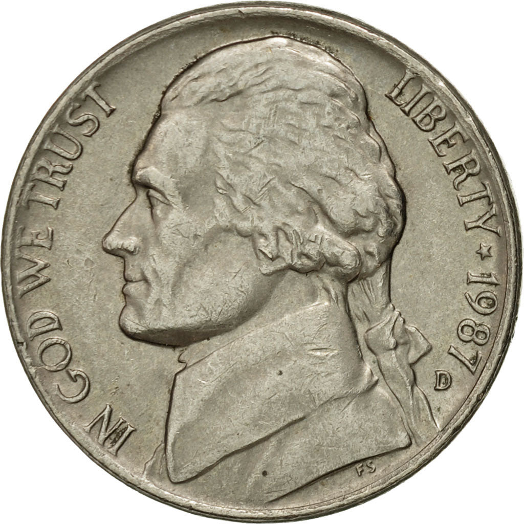 Monnaie, États-Unis, Jefferson Nickel, 5 Cents, 1987, U.S. Mint, Denver, TTB+