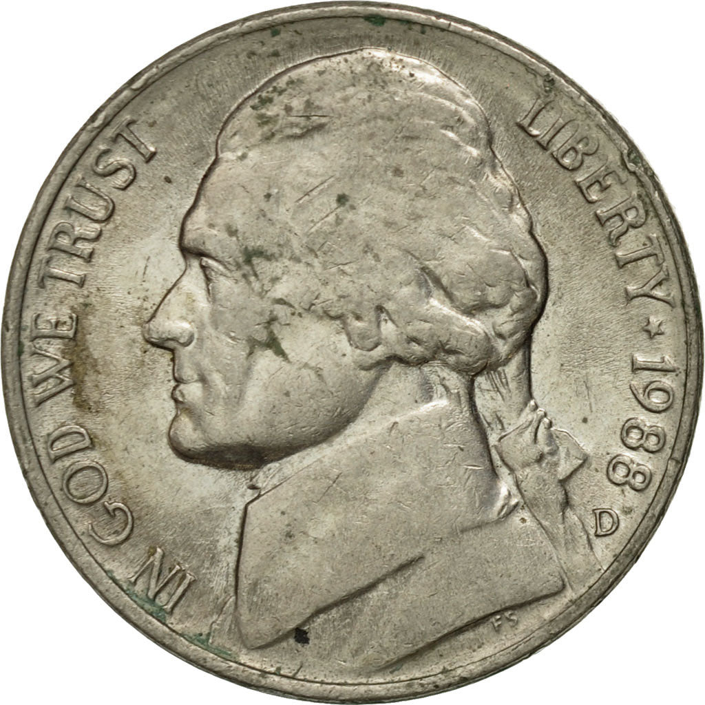 Monnaie, États-Unis, Jefferson Nickel, 5 Cents, 1988, U.S. Mint, Denver, TTB