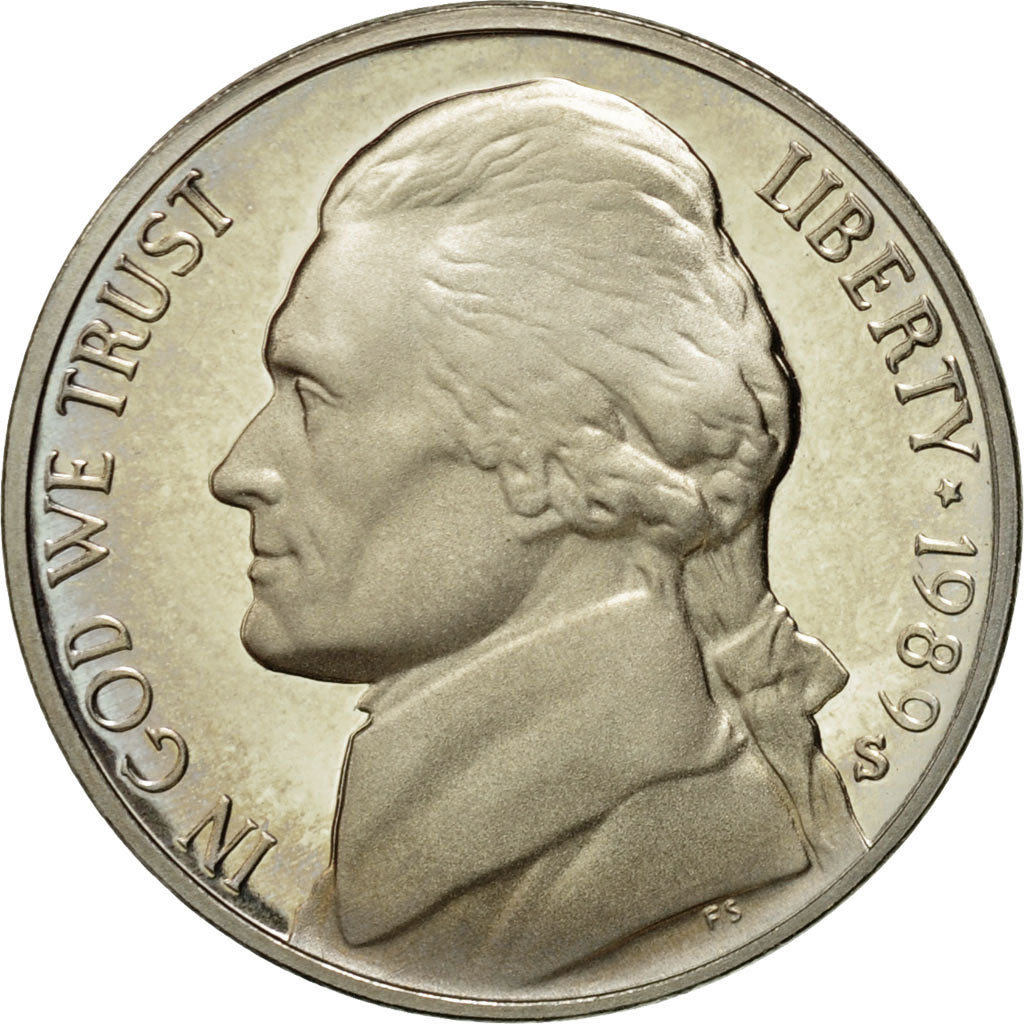 Coin, United States, Jefferson Nickel, 5 Cents, 1989, U.S. Mint, San Francisco