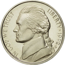 Coin, United States, Jefferson Nickel, 5 Cents, 1992, U.S. Mint, San Francisco