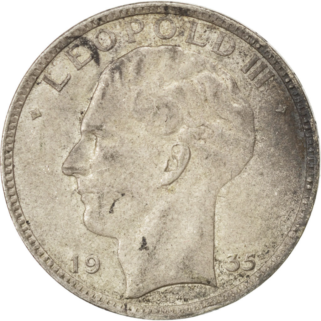 BELGIUM, 20 Francs, 20 Frank, 1935, KM #105, AU(50-53), Silver, 11.05