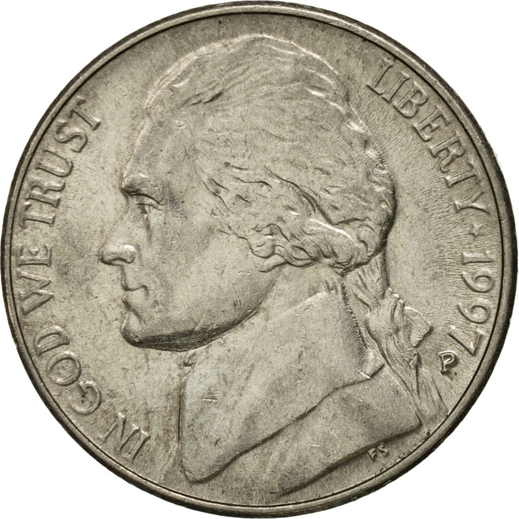 Coin, United States, Jefferson Nickel, 5 Cents, 1997, U.S. Mint, Philadelphia
