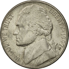 Coin, United States, Jefferson Nickel, 5 Cents, 1997, U.S. Mint, Philadelphia