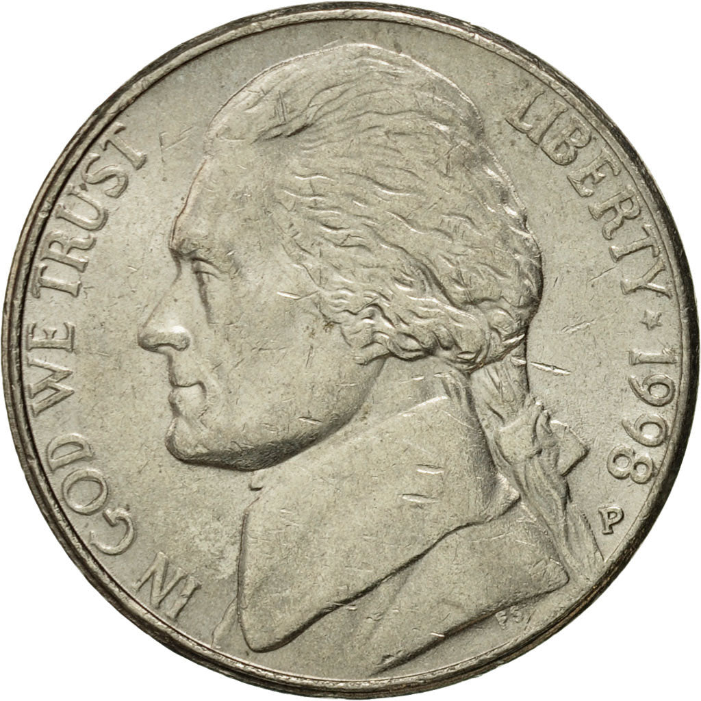 Coin, United States, Jefferson Nickel, 5 Cents, 1998, U.S. Mint, Philadelphia