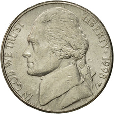 Coin, United States, Jefferson Nickel, 5 Cents, 1998, U.S. Mint, Philadelphia