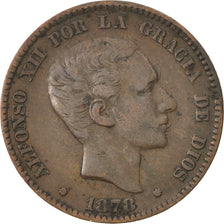 Coin, Spain, Alfonso XII, 10 Centimos, 1878, EF(40-45), Bronze, KM:675