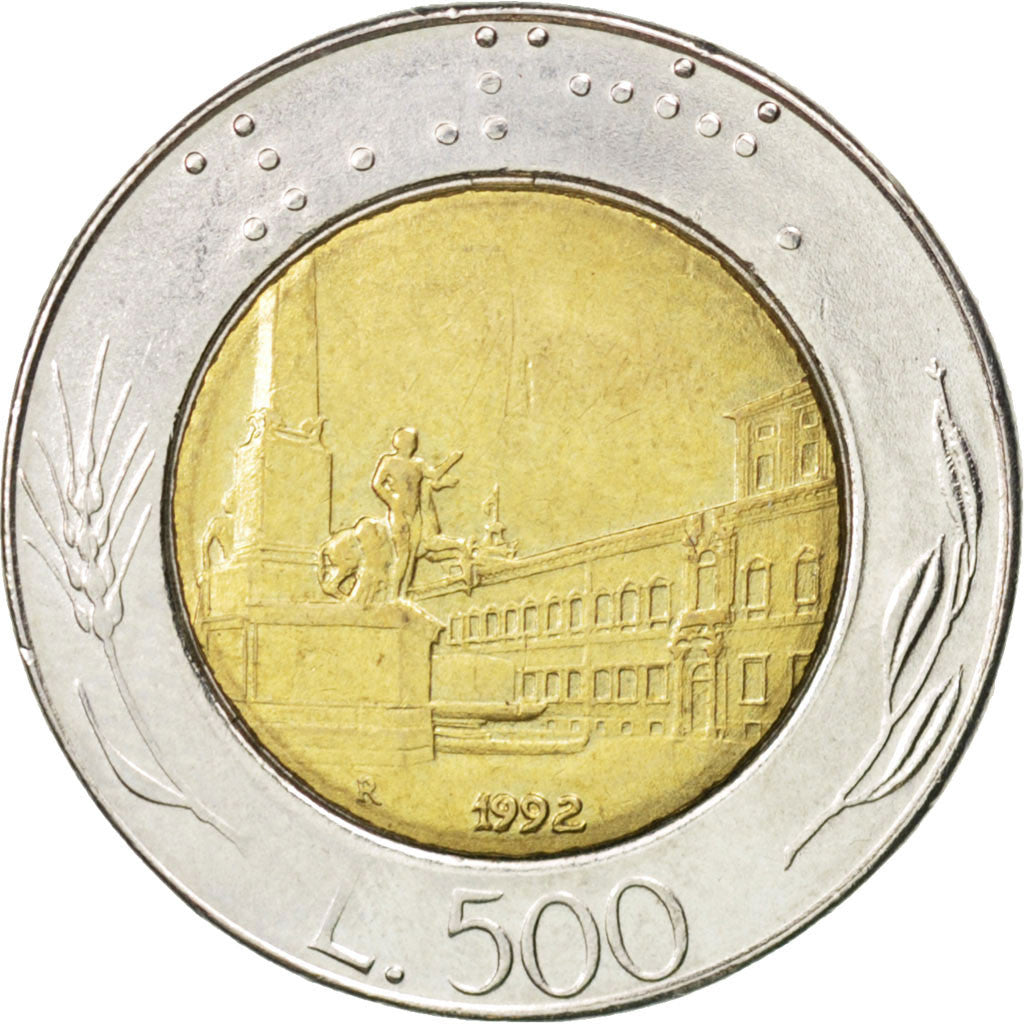ITALY, 500 Lire, 1992, Rome, KM #111, MS(60-62), Bi-Metallic, 25.8, 6.88