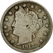 Monnaie, États-Unis, Liberty Nickel, 5 Cents, 1912, U.S. Mint, Philadelphie