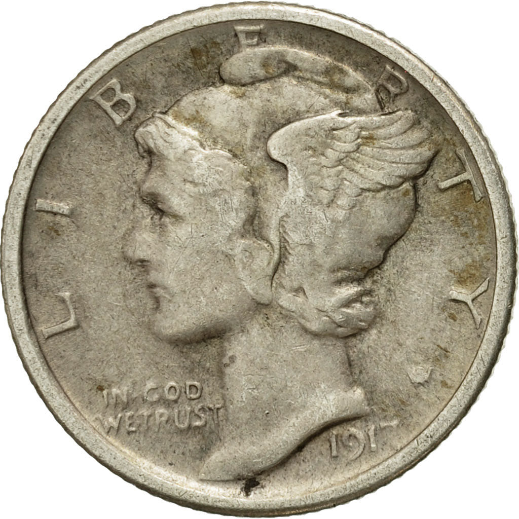 Coin, United States, Mercury Dime, Dime, 1917, U.S. Mint, Philadelphia