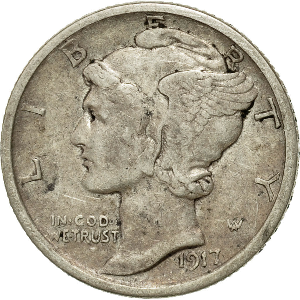 Coin, United States, Mercury Dime, Dime, 1917, U.S. Mint, San Francisco