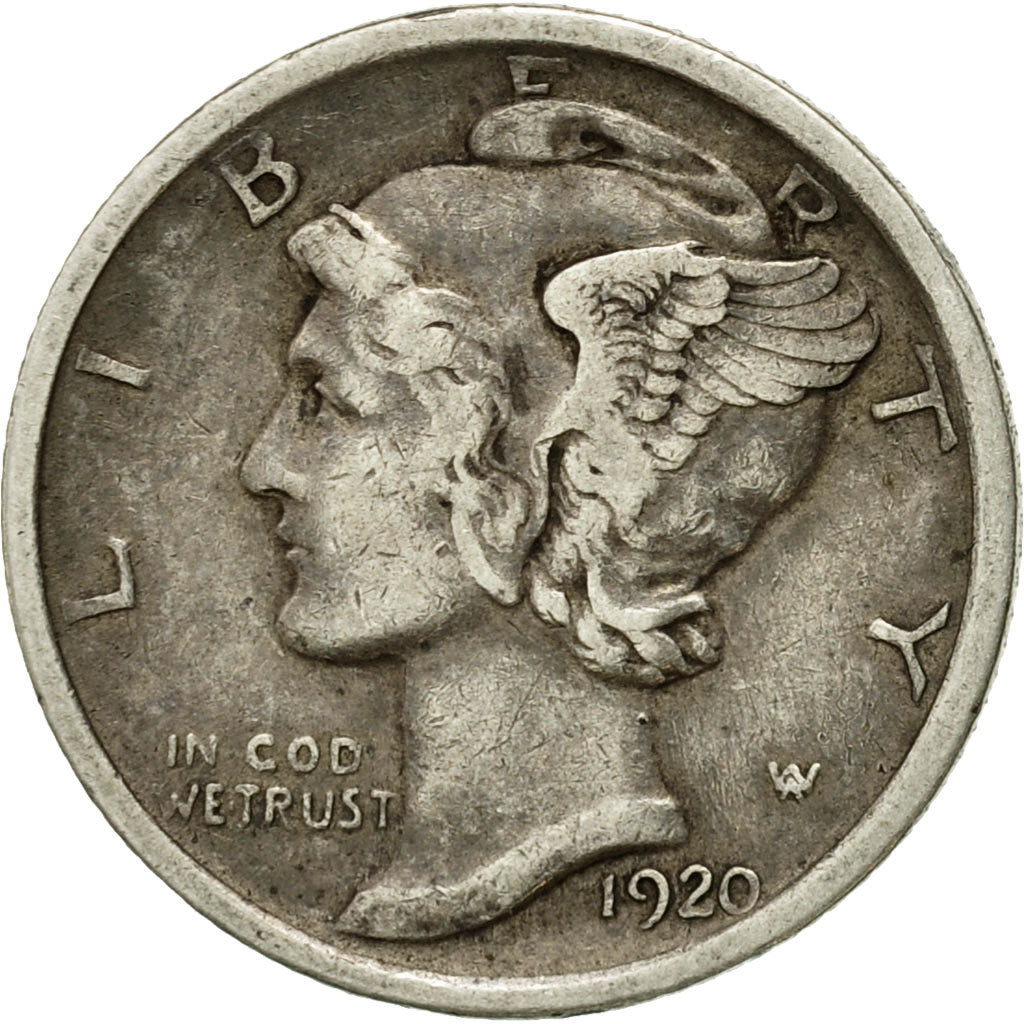 Coin, United States, Mercury Dime, Dime, 1920, U.S. Mint, Philadelphia