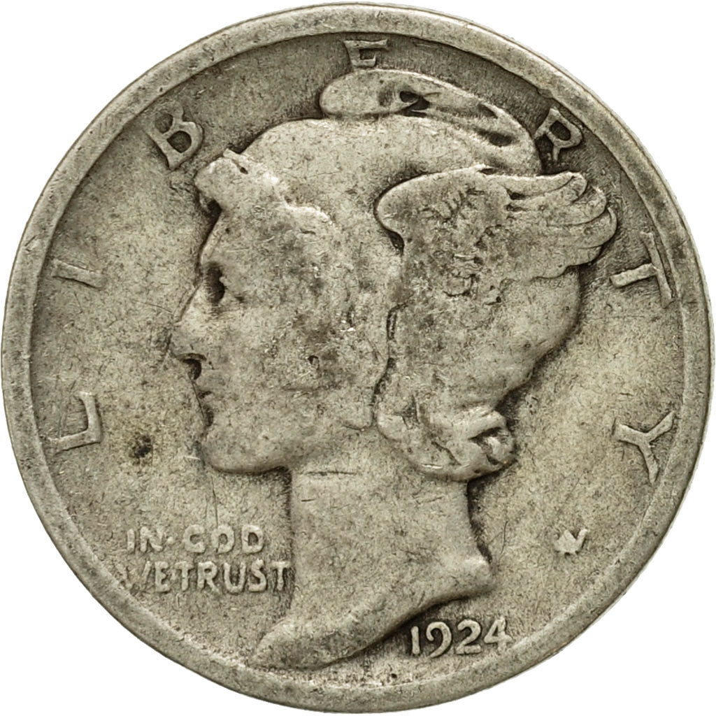 Coin, United States, Mercury Dime, Dime, 1924, U.S. Mint, Philadelphia