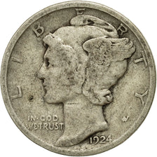 Coin, United States, Mercury Dime, Dime, 1924, U.S. Mint, Philadelphia