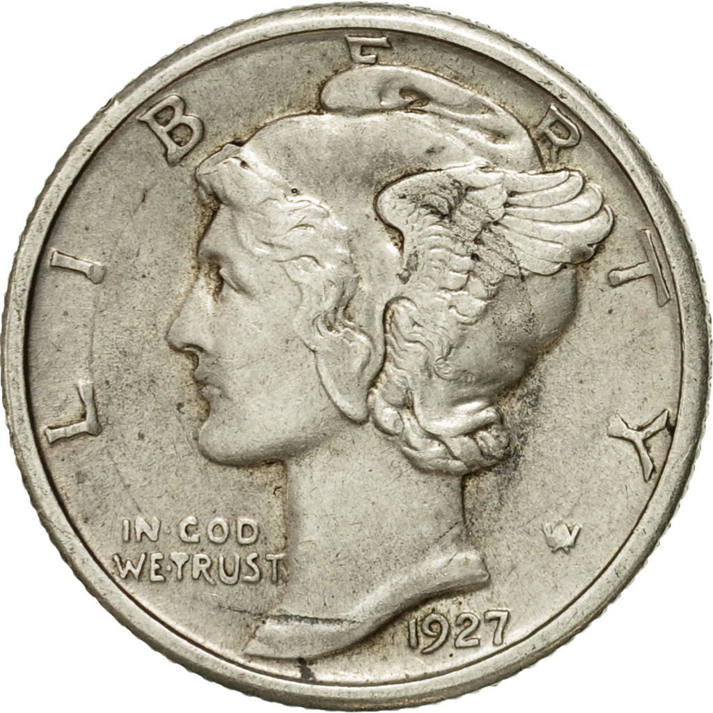 Coin, United States, Mercury Dime, Dime, 1927, U.S. Mint, Philadelphia