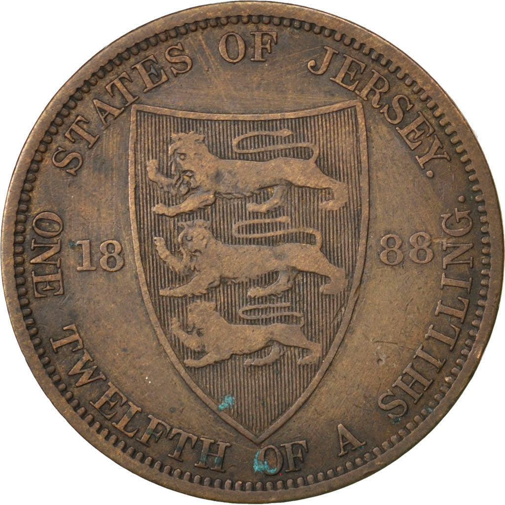JERSEY, 1/12 Shilling, 1888, KM #8, EF(40-45), Bronze, 30.69, 9.22