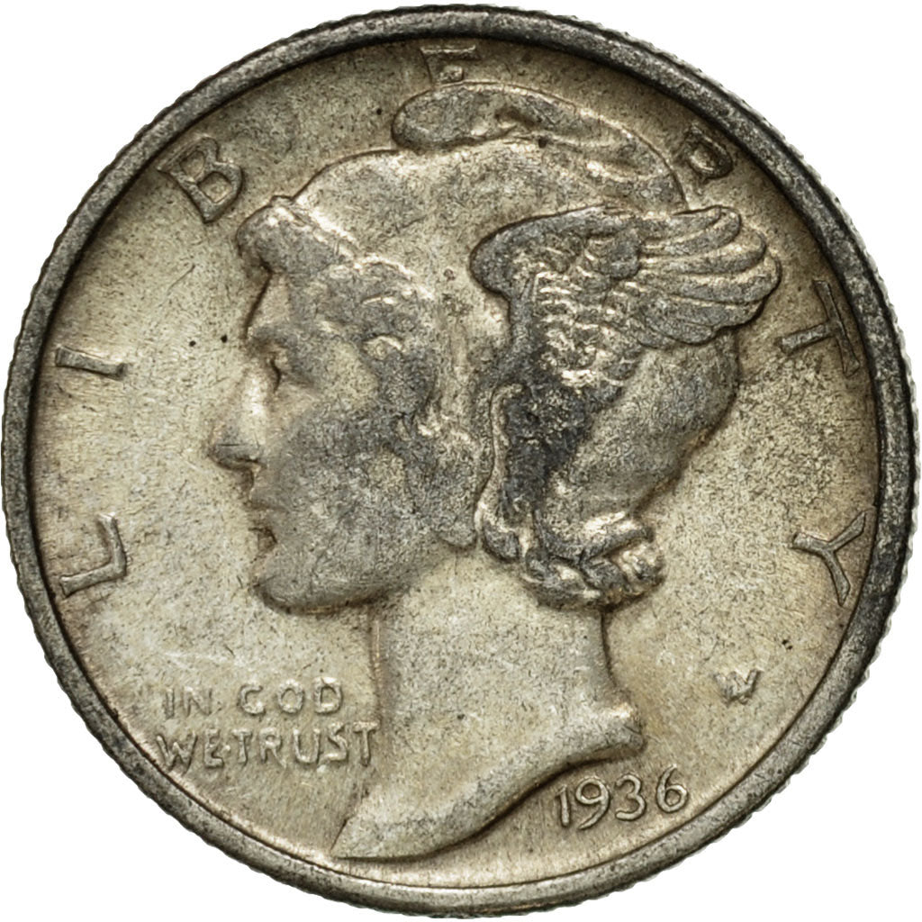 Coin, United States, Mercury Dime, Dime, 1936, U.S. Mint, Philadelphia