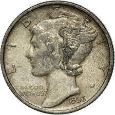 Coin, United States, Mercury Dime, Dime, 1936, U.S. Mint, Philadelphia