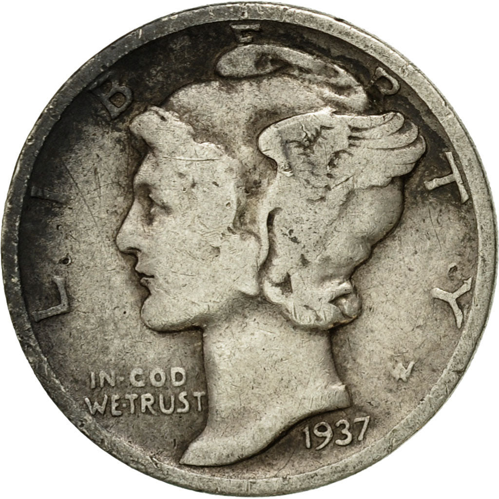Coin, United States, Mercury Dime, Dime, 1937, U.S. Mint, Philadelphia