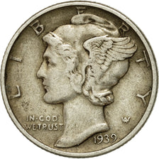 Coin, United States, Mercury Dime, Dime, 1939, U.S. Mint, Philadelphia