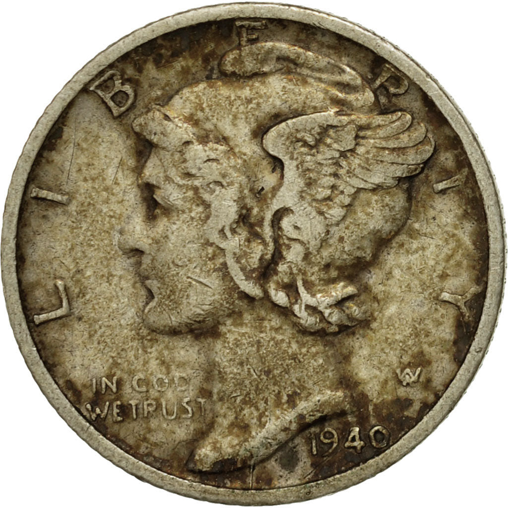 Coin, United States, Mercury Dime, Dime, 1940, U.S. Mint, San Francisco
