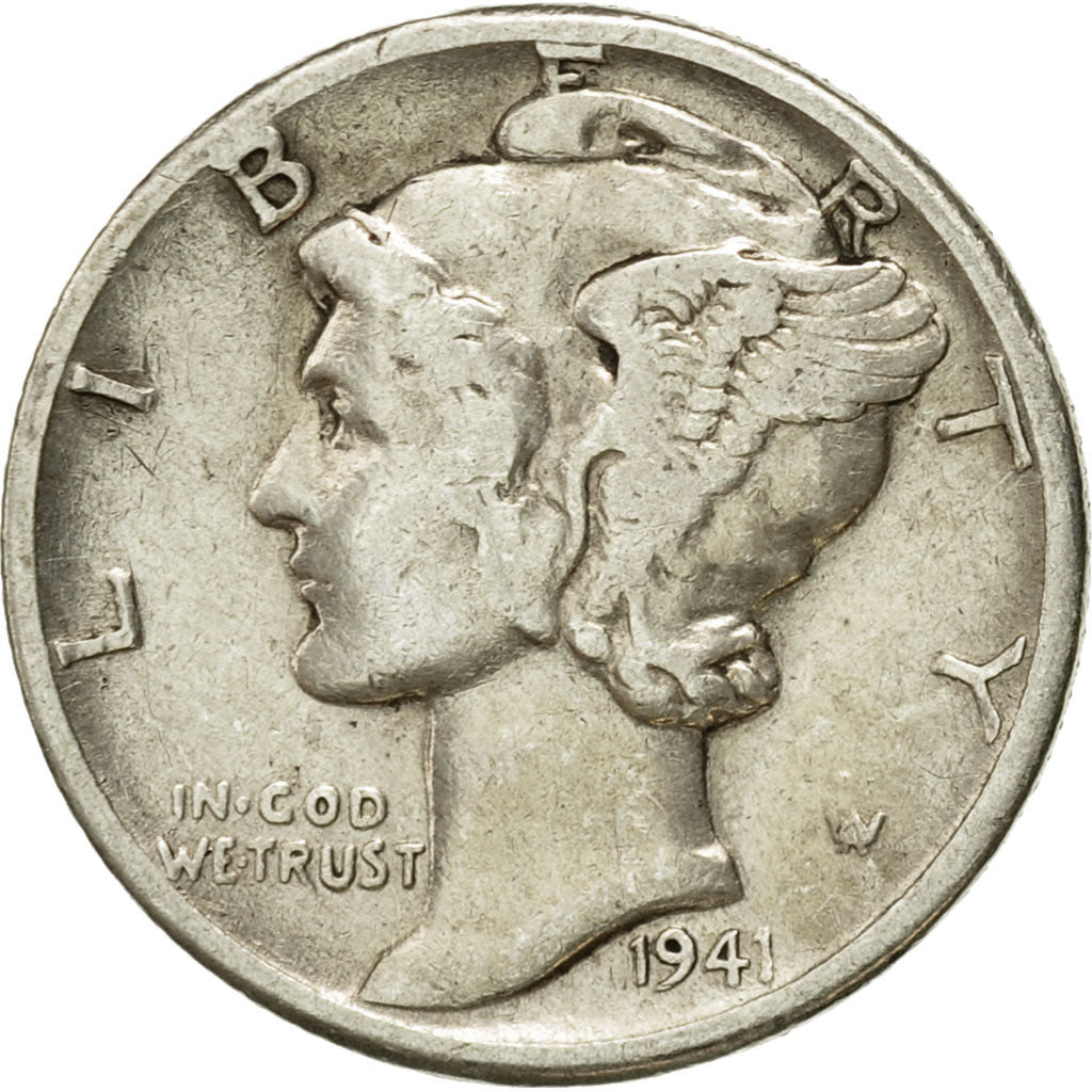 Monnaie, États-Unis, Mercury Dime, Dime, 1941, U.S. Mint, Denver, TB+, Argent