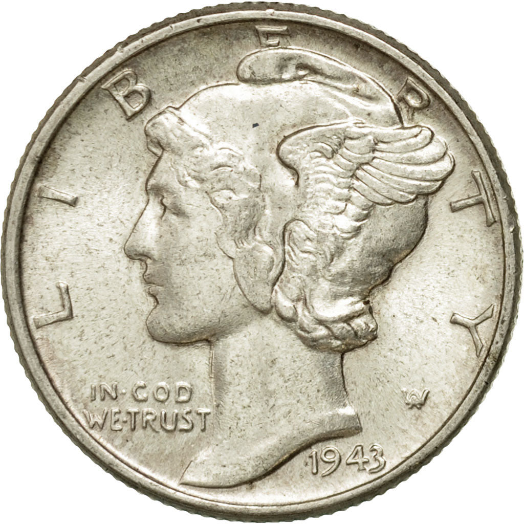 Coin, United States, Mercury Dime, Dime, 1943, U.S. Mint, Philadelphia