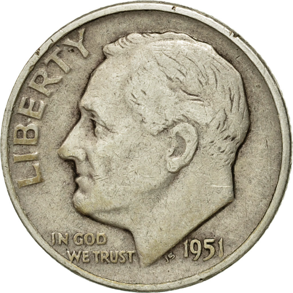 Moneta, Stati Uniti, Roosevelt Dime, Dime, 1951, U.S. Mint, Denver, MB, Argento