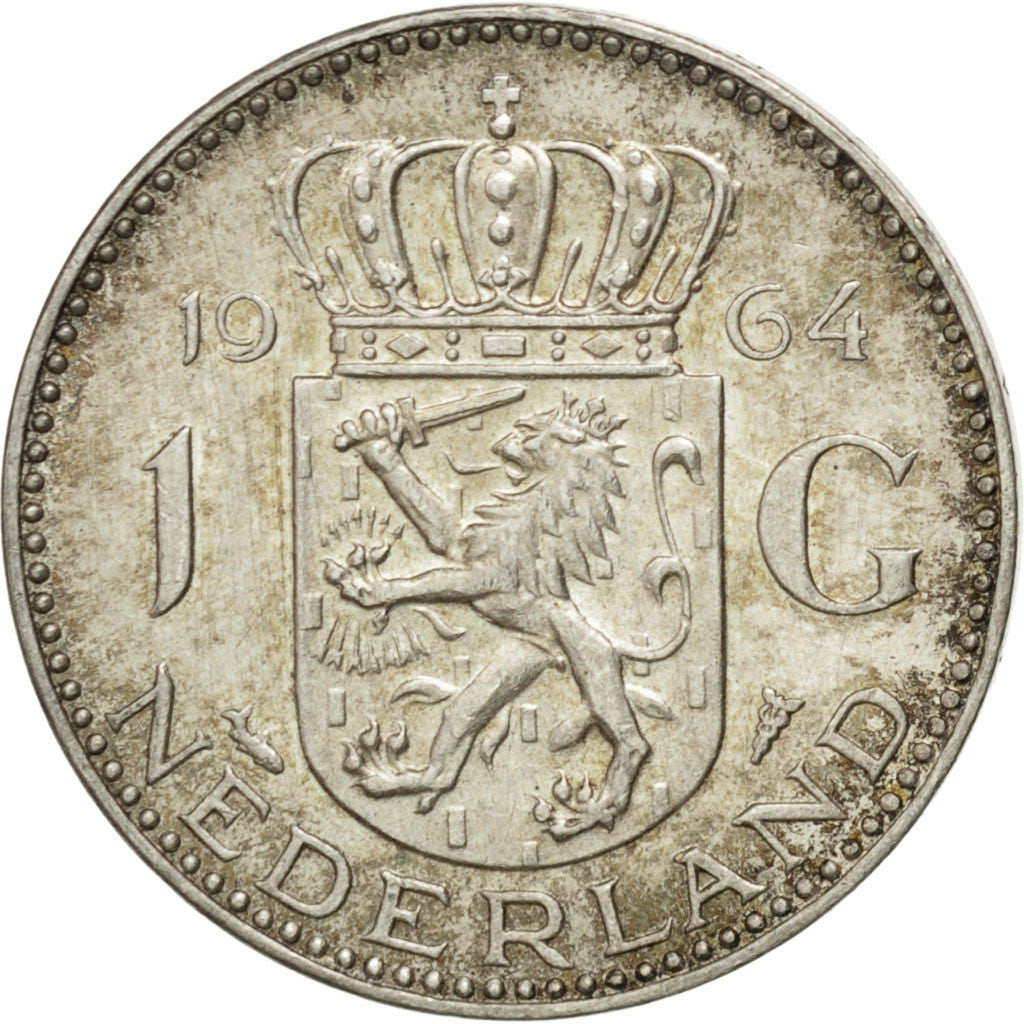 Coin, Netherlands, Juliana, Gulden, 1964, AU(55-58), Silver, KM:184