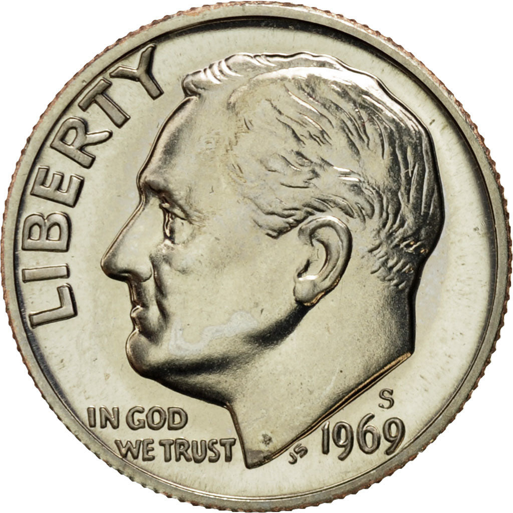 Coin, United States, Roosevelt Dime, Dime, 1969, U.S. Mint, San Francisco