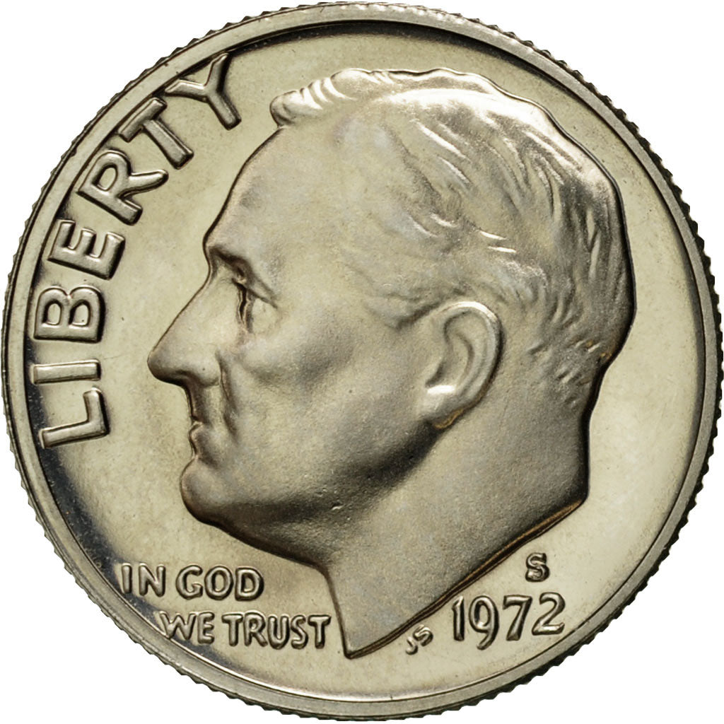 Coin, United States, Roosevelt Dime, Dime, 1972, U.S. Mint, San Francisco