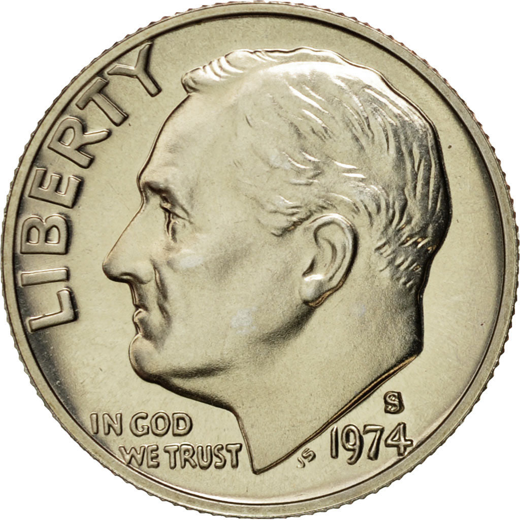 Coin, United States, Roosevelt Dime, Dime, 1974, U.S. Mint, San Francisco