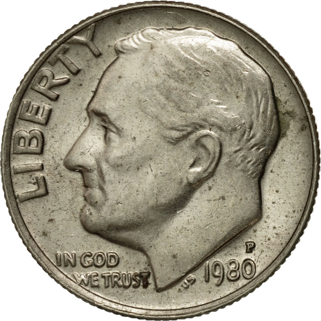 Monnaie, États-Unis, Roosevelt Dime, Dime, 1980, U.S. Mint, Philadelphie, TTB