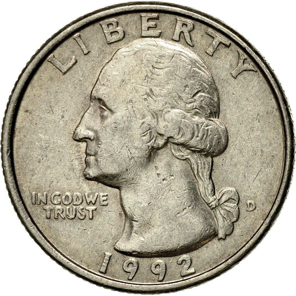 Coin, United States, Washington Quarter, Quarter, 1992, U.S. Mint, Denver