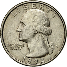 Coin, United States, Washington Quarter, Quarter, 1992, U.S. Mint, Denver
