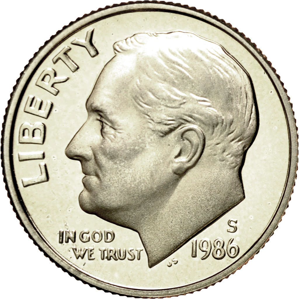 Coin, United States, Roosevelt Dime, Dime, 1986, U.S. Mint, San Francisco