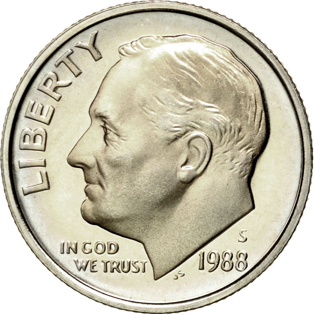 Coin, United States, Roosevelt Dime, Dime, 1988, U.S. Mint, San Francisco