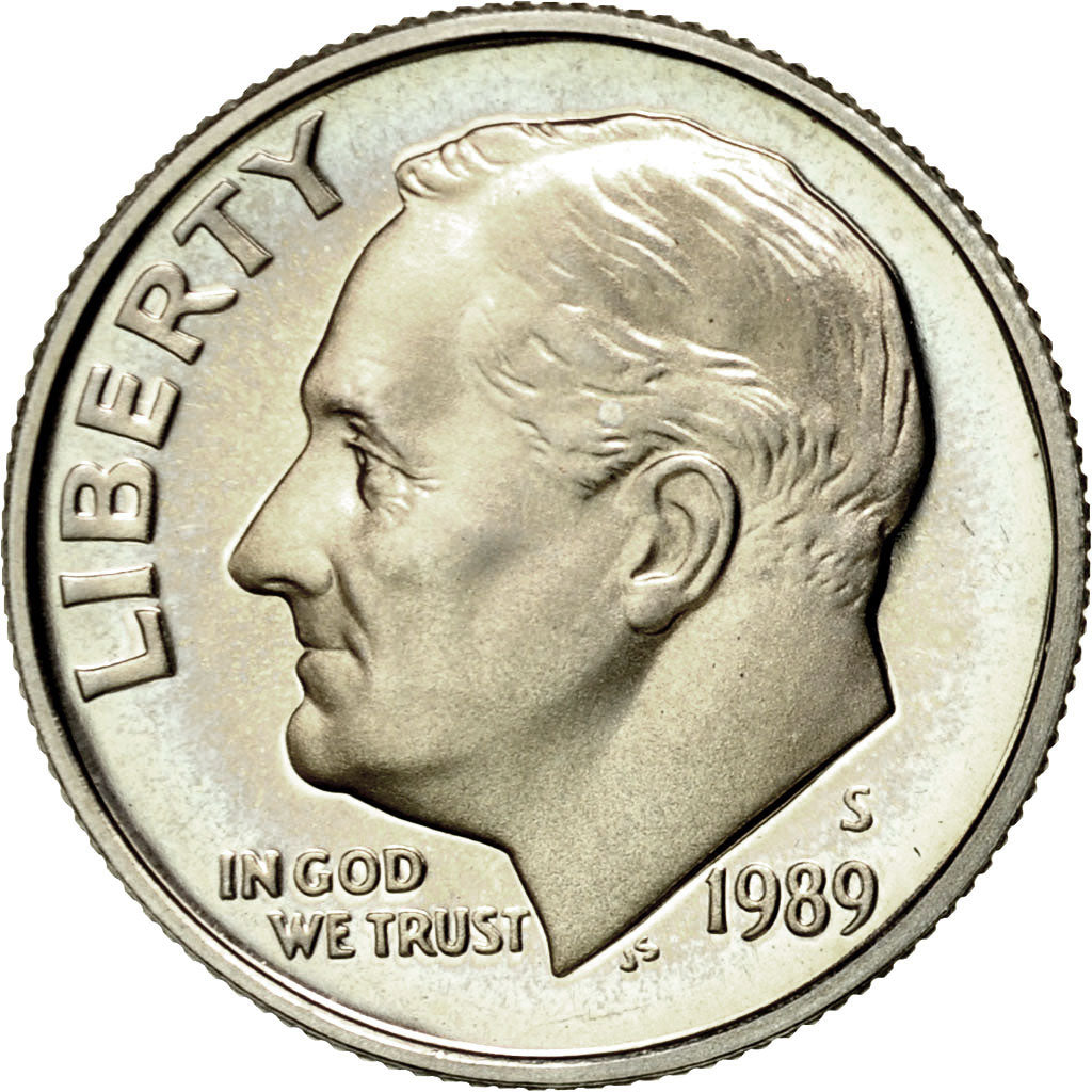 Coin, United States, Roosevelt Dime, Dime, 1989, U.S. Mint, San Francisco