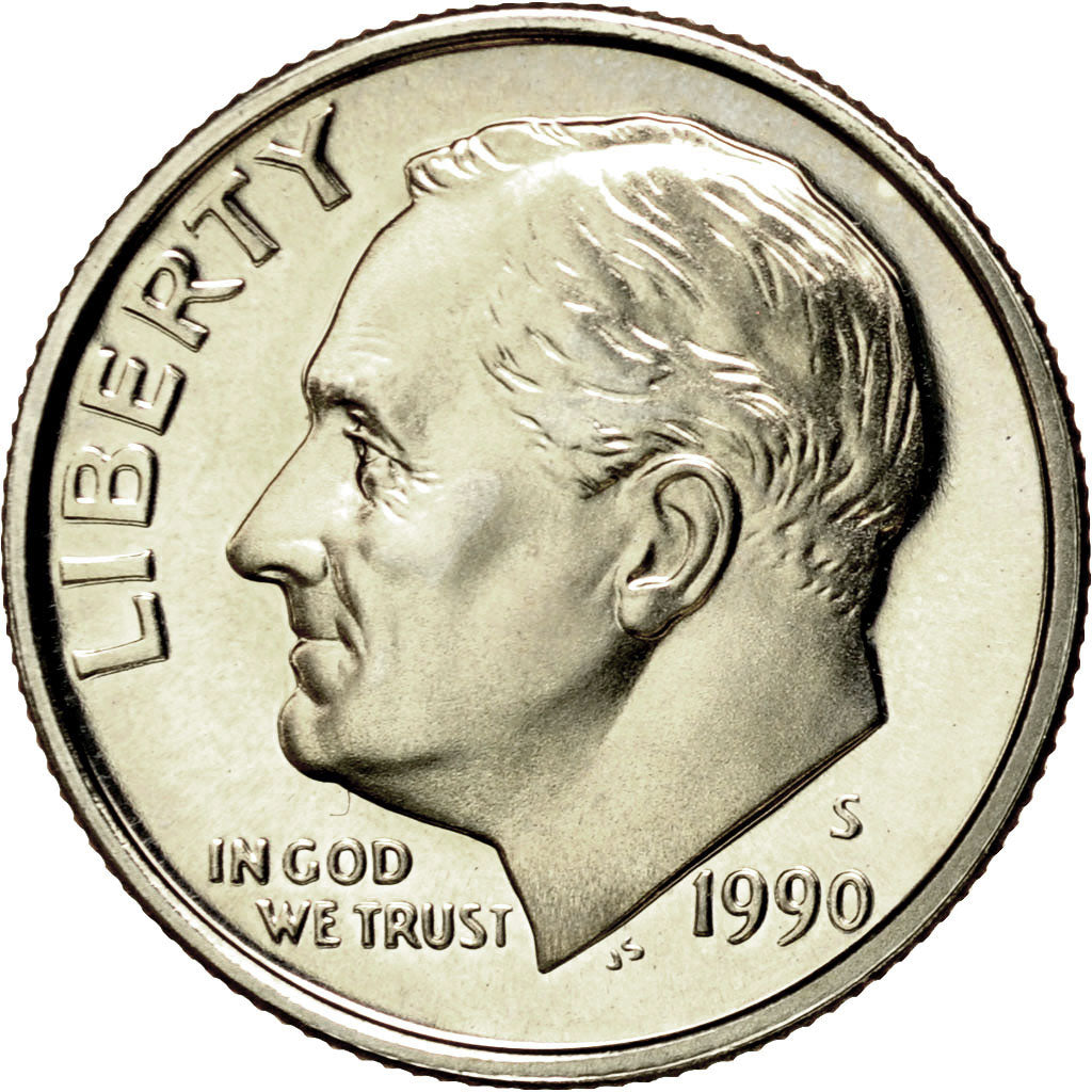Coin, United States, Roosevelt Dime, Dime, 1990, U.S. Mint, San Francisco