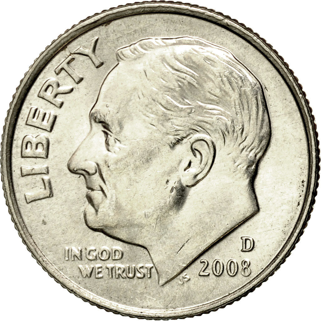Coin, United States, Roosevelt Dime, Dime, 2008, U.S. Mint, Dahlonega