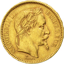 FRANCE, Napoléon III, 20 Francs, 1866, Paris, KM #801.1, AU(55-58), Gold, Gadour