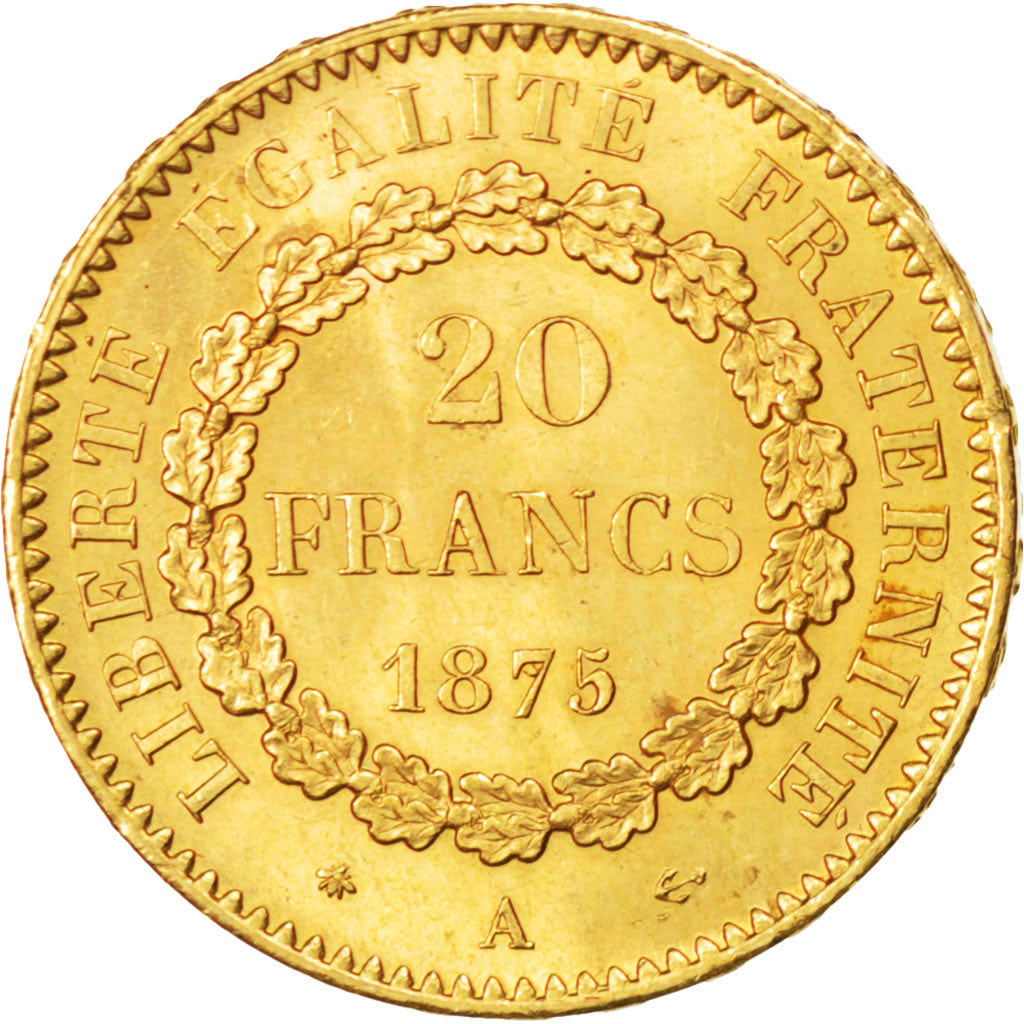 France, Génie, 20 Francs, 1875, Gold, KM:825, PCGS MS64