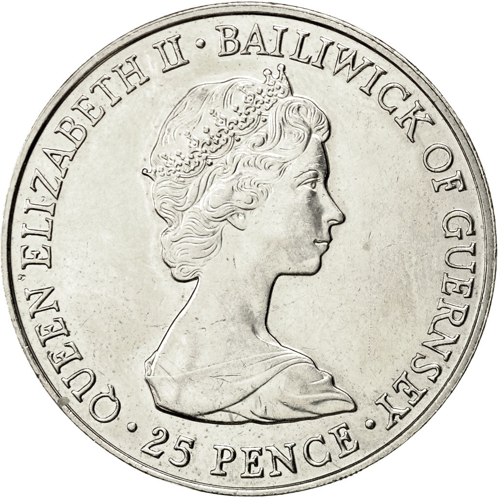 Moneta, Guernsey, Elizabeth II, 25 Pence, 1980, Heaton, BB, Rame-nichel, KM:35