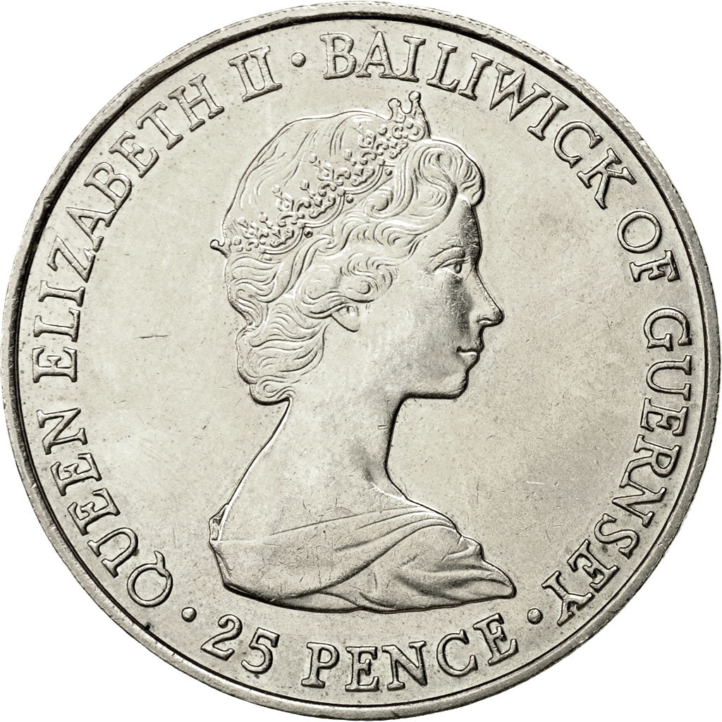 Moneta, Guernsey, Elizabeth II, 25 Pence, 1981, Heaton, SPL-, Rame-nichel, KM:36