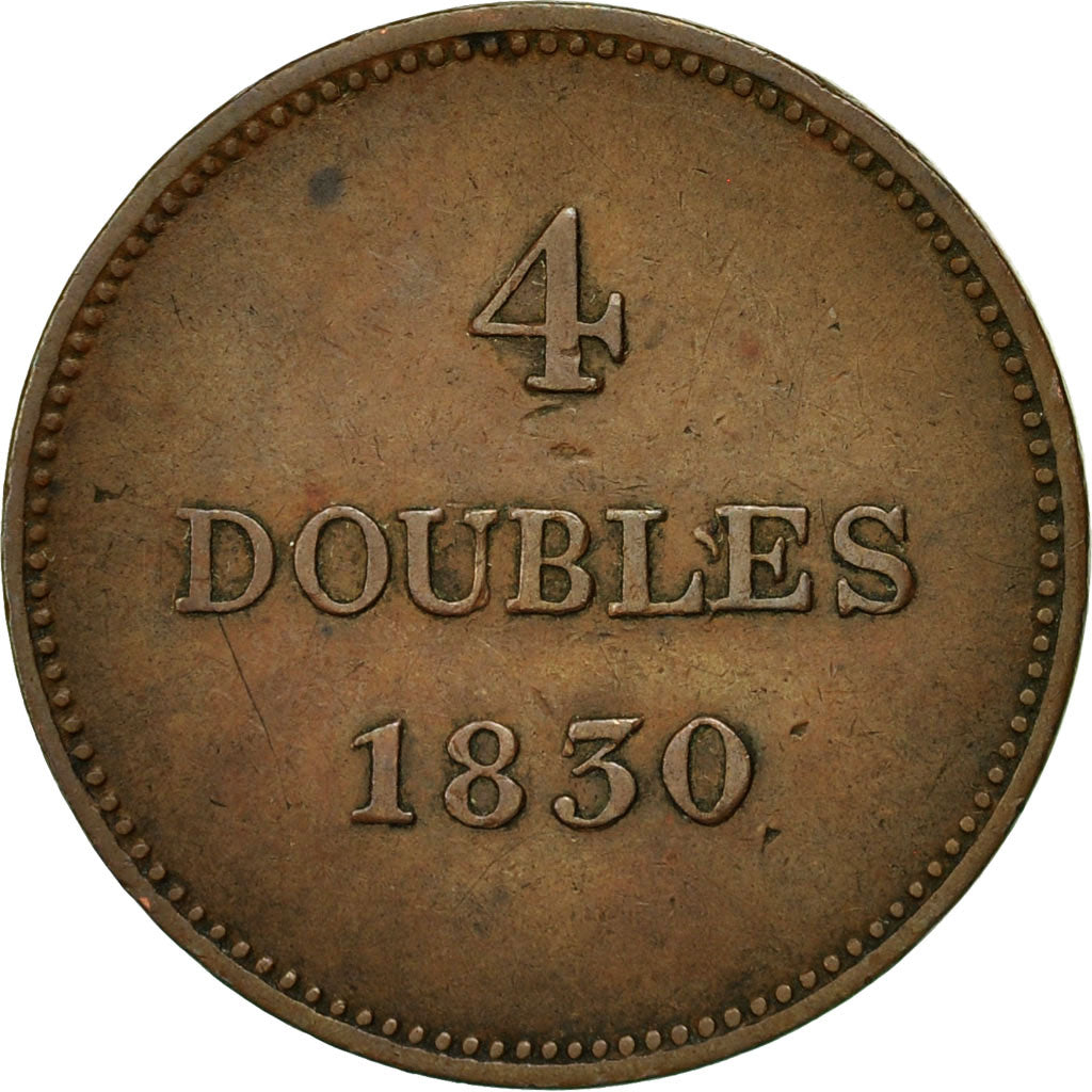 Coin, Guernsey, 4 Doubles, 1830, Heaton, EF(40-45), Copper, KM:2