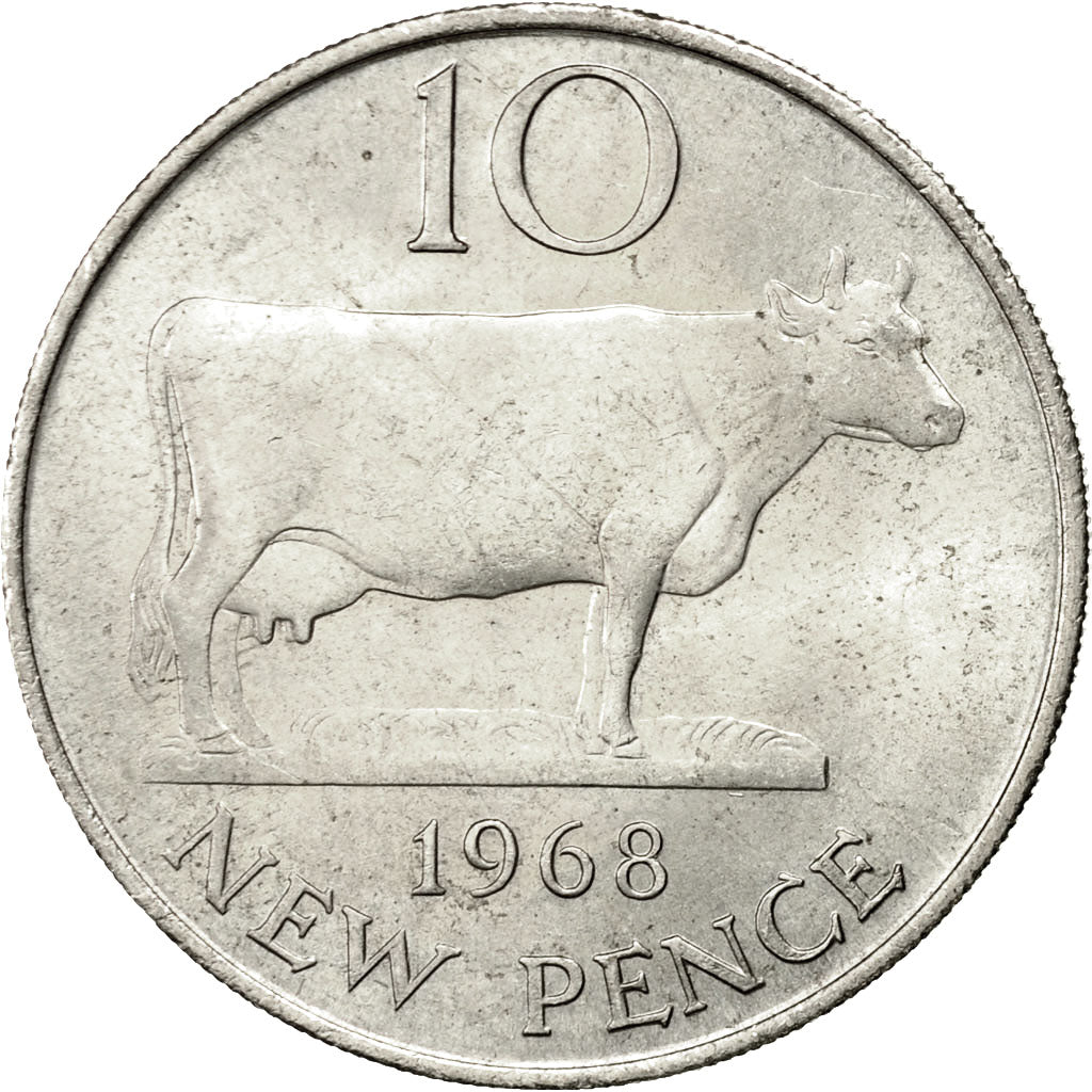 Coin, Guernsey, Elizabeth II, 10 New Pence, 1968, Heaton, AU(55-58)