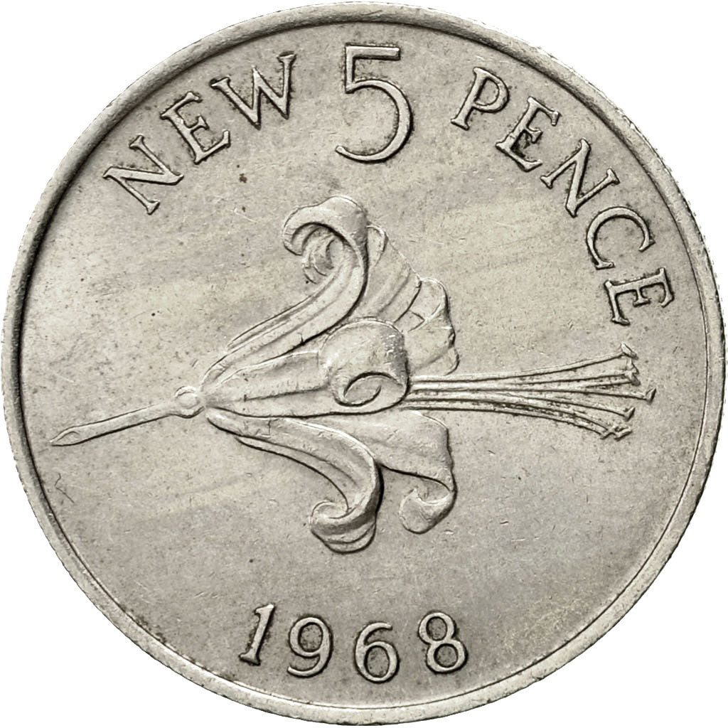 Moneta, Guernsey, Elizabeth II, 5 New Pence, 1968, Heaton, AU(50-53)