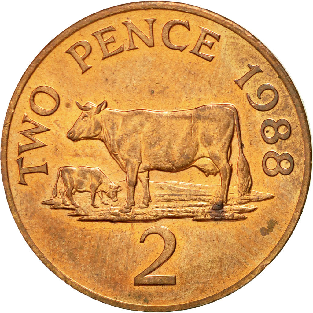 Coin, Guernsey, Elizabeth II, 2 Pence, 1988, Heaton, EF(40-45), Bronze, KM:41