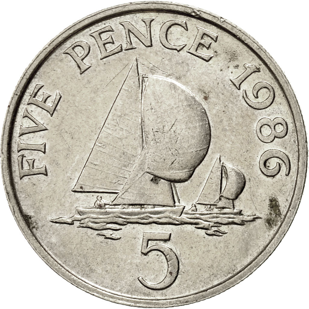 Coin, Guernsey, Elizabeth II, 5 Pence, 1986, Heaton, EF(40-45), Copper-nickel