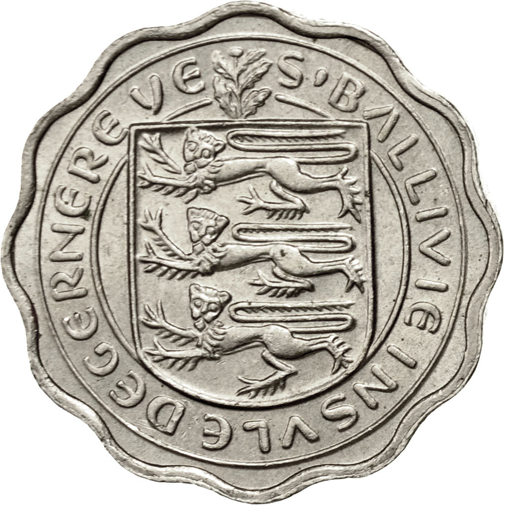 Coin, Guernsey, Elizabeth II, 3 Pence, 1959, Heaton, AU(55-58), Copper-nickel