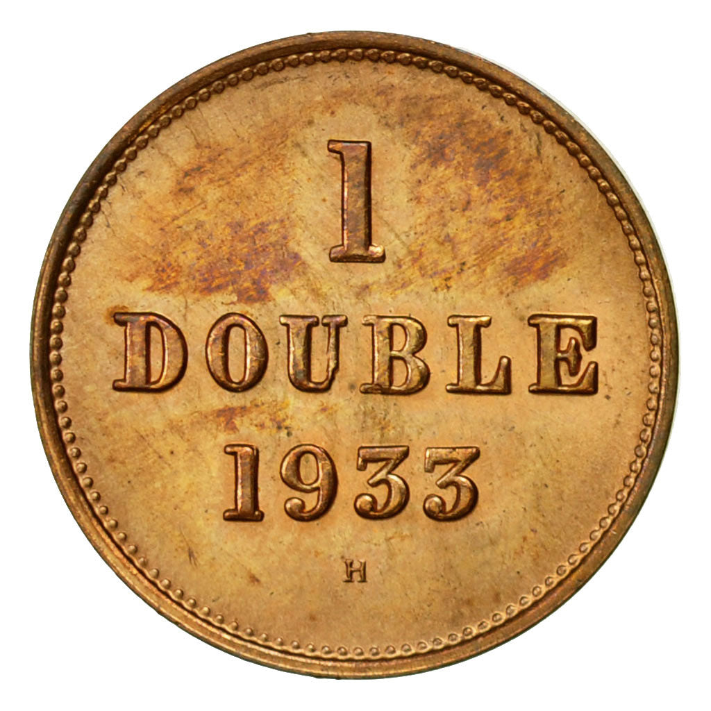 Coin, Guernsey, Double, 1933, Heaton, Birmingham, EF(40-45), Bronze, KM:11